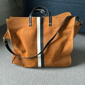 Claire V Simple Tote. Camel Suede with stripes